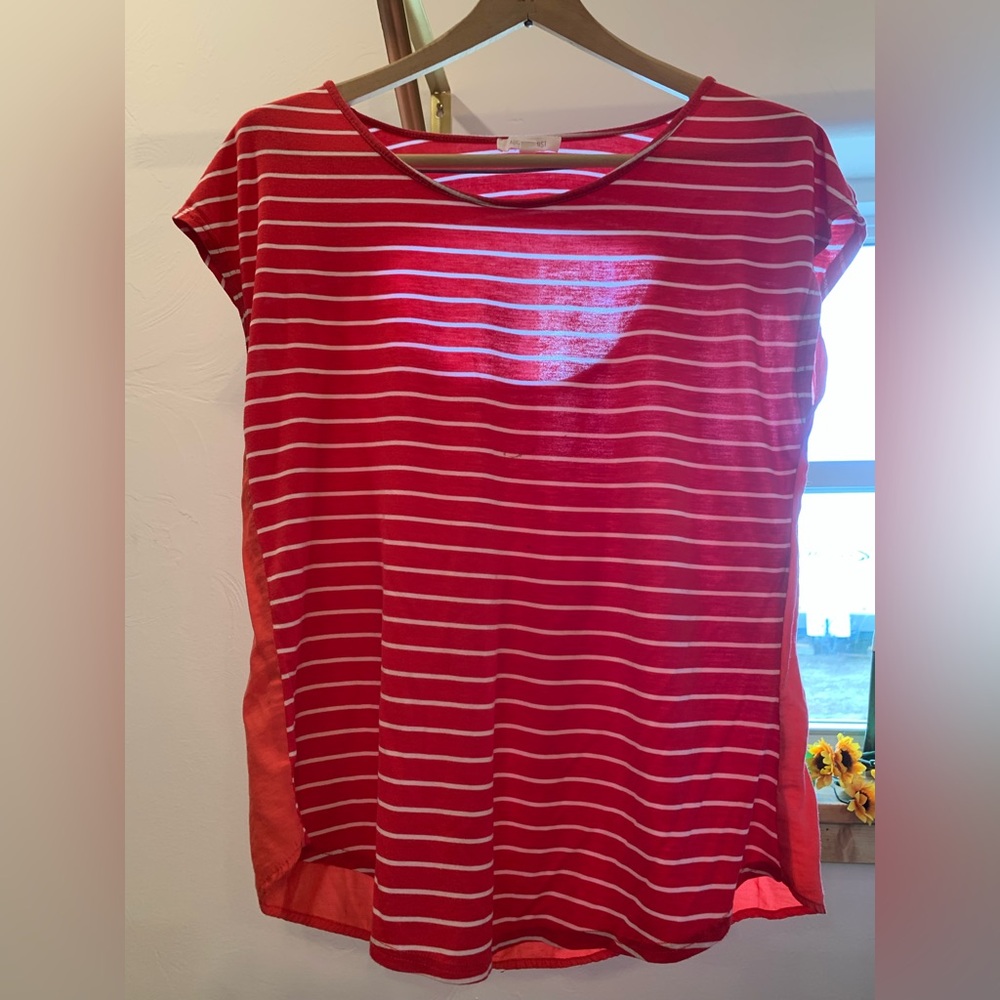 Casual Red Striped Short Sleeve Tee